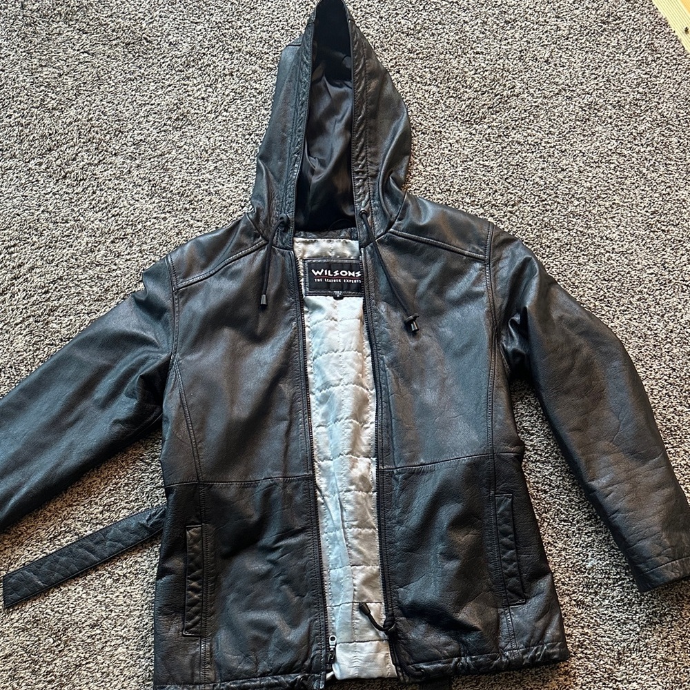 Wilsons vintage Leather women’s Black Hooded Jacket